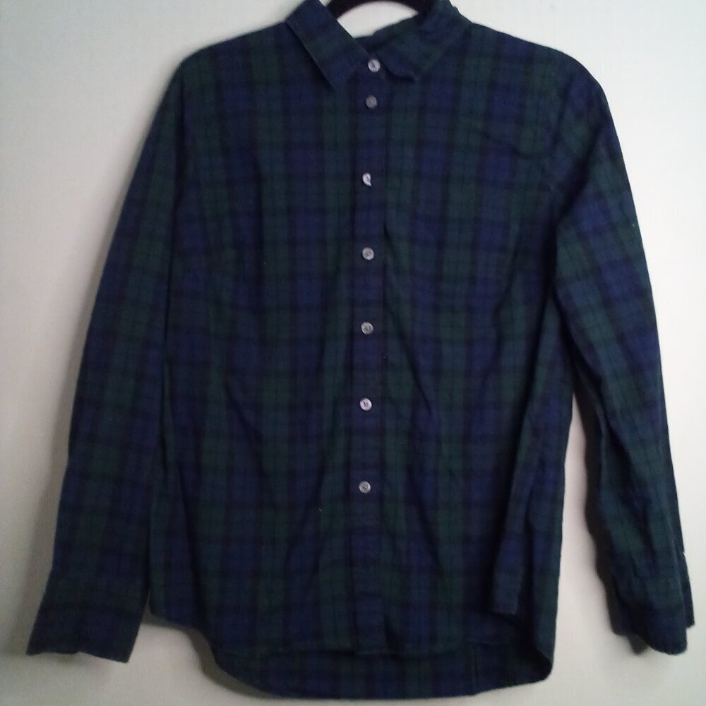J Crew Shirt Women M Button Up Long Sleeve Plaid Green Blue